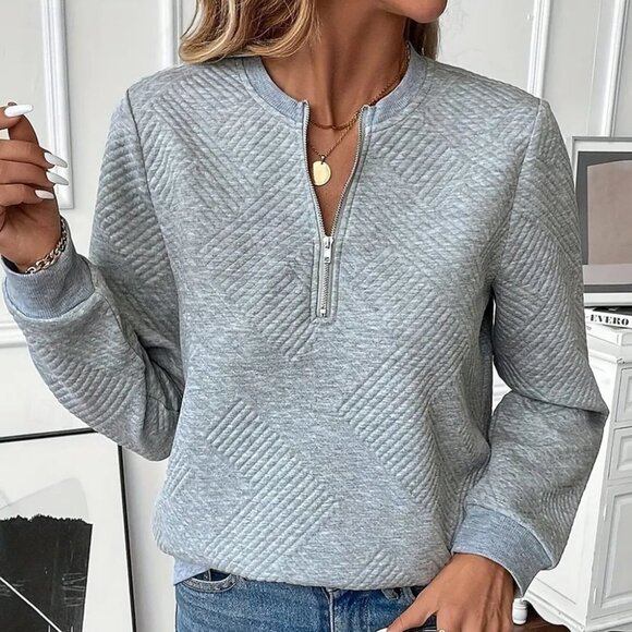 ✨NWT Boutique Quarter Zip Textured Long Sleeve Sweatshirt - Picture 1 of 15